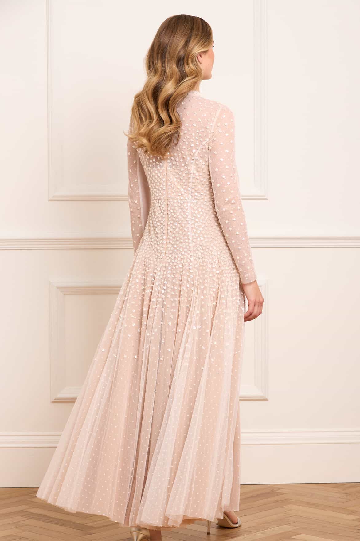 Sequin Cascade Round Neck Gown Cream | Needle & Thread Sequin Cascade Round Neck Gown Cream | Needle & Thread