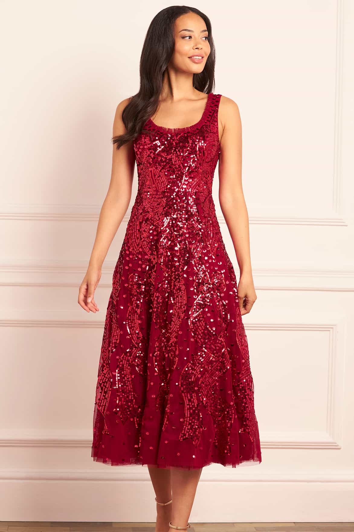 Sequin Ribbon Scoop Neck Ballerina Dress Sequin Ribbon Scoop Neck Ballerina Dress