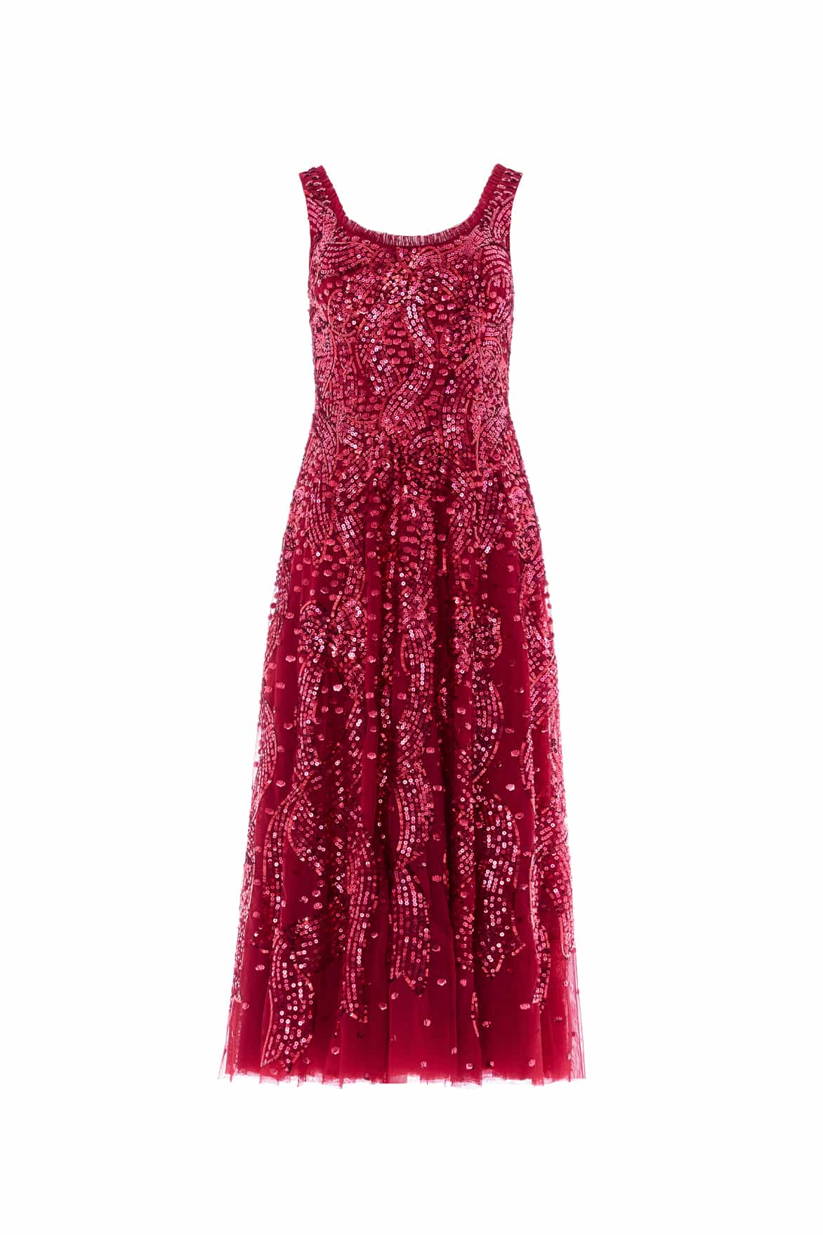 Sequin Ribbon Scoop Neck Ballerina Dress – Red Sequin Ribbon Scoop Neck Ballerina Dress – Red