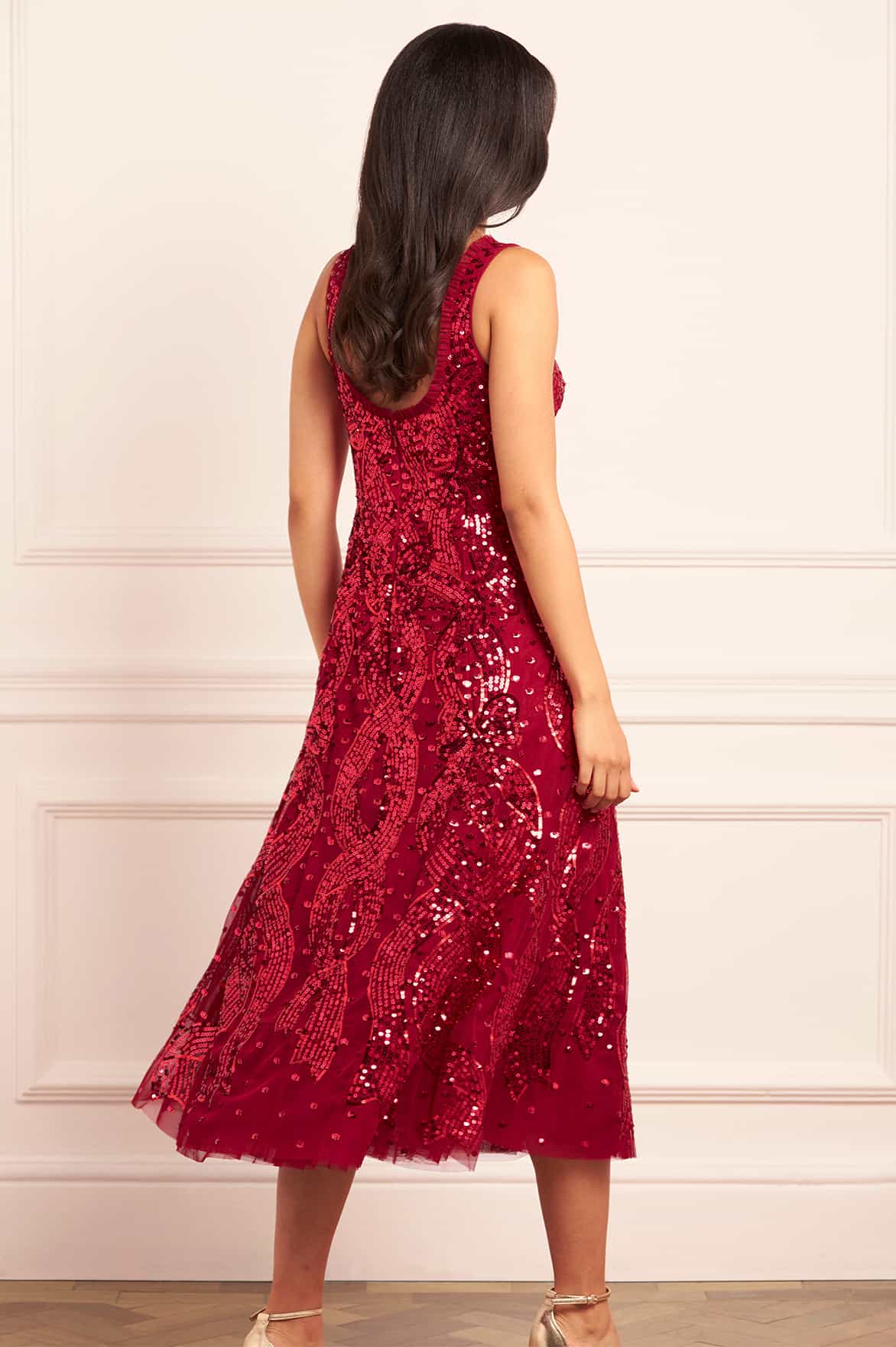 Sequin Ribbon Scoop Neck Ballerina Dress Red | Needle & Thread Sequin Ribbon Scoop Neck Ballerina Dress Red | Needle & Thread