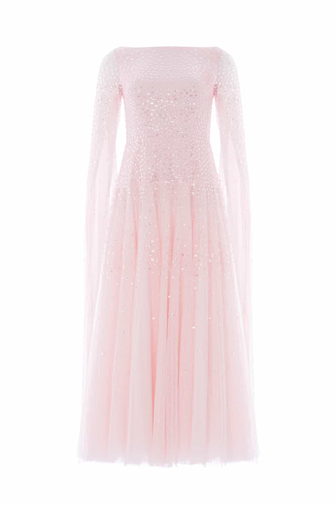 Sunrise Sequin Cape Sleeve Ankle Gown – Pink Sunrise Sequin Cape Sleeve Ankle Gown – Pink