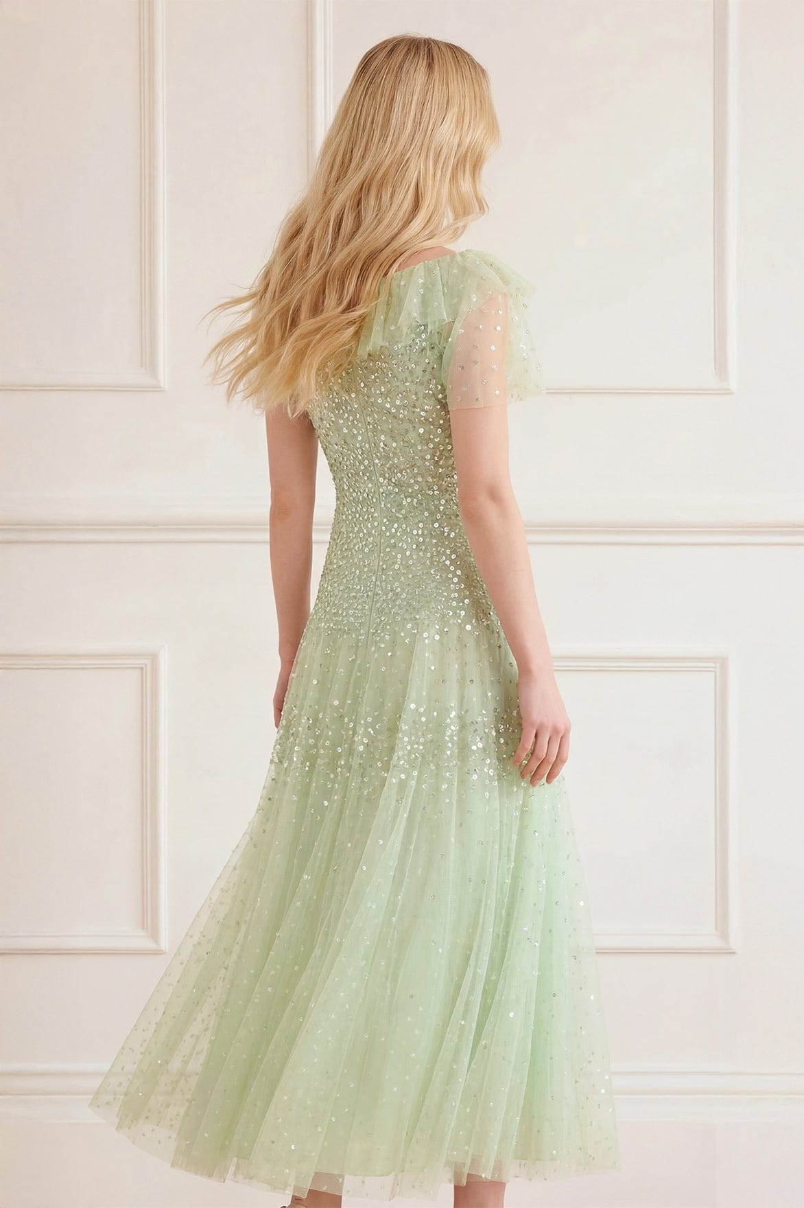 green ankle length dress Carmen Ruffle Ankle Gown