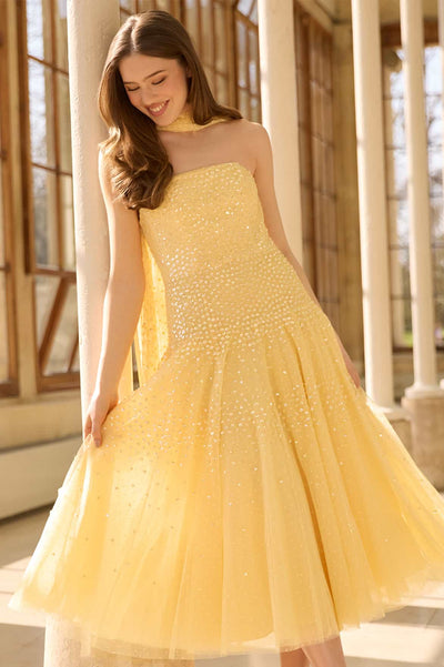 Sunrise Sequin Strapless Cape Ballerina Dress
