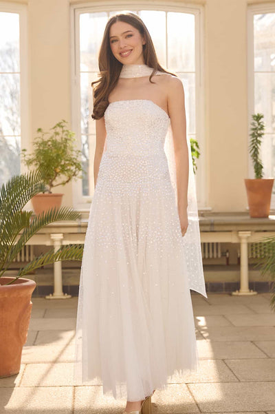 Sunrise Sequin Strapless Cape Gown