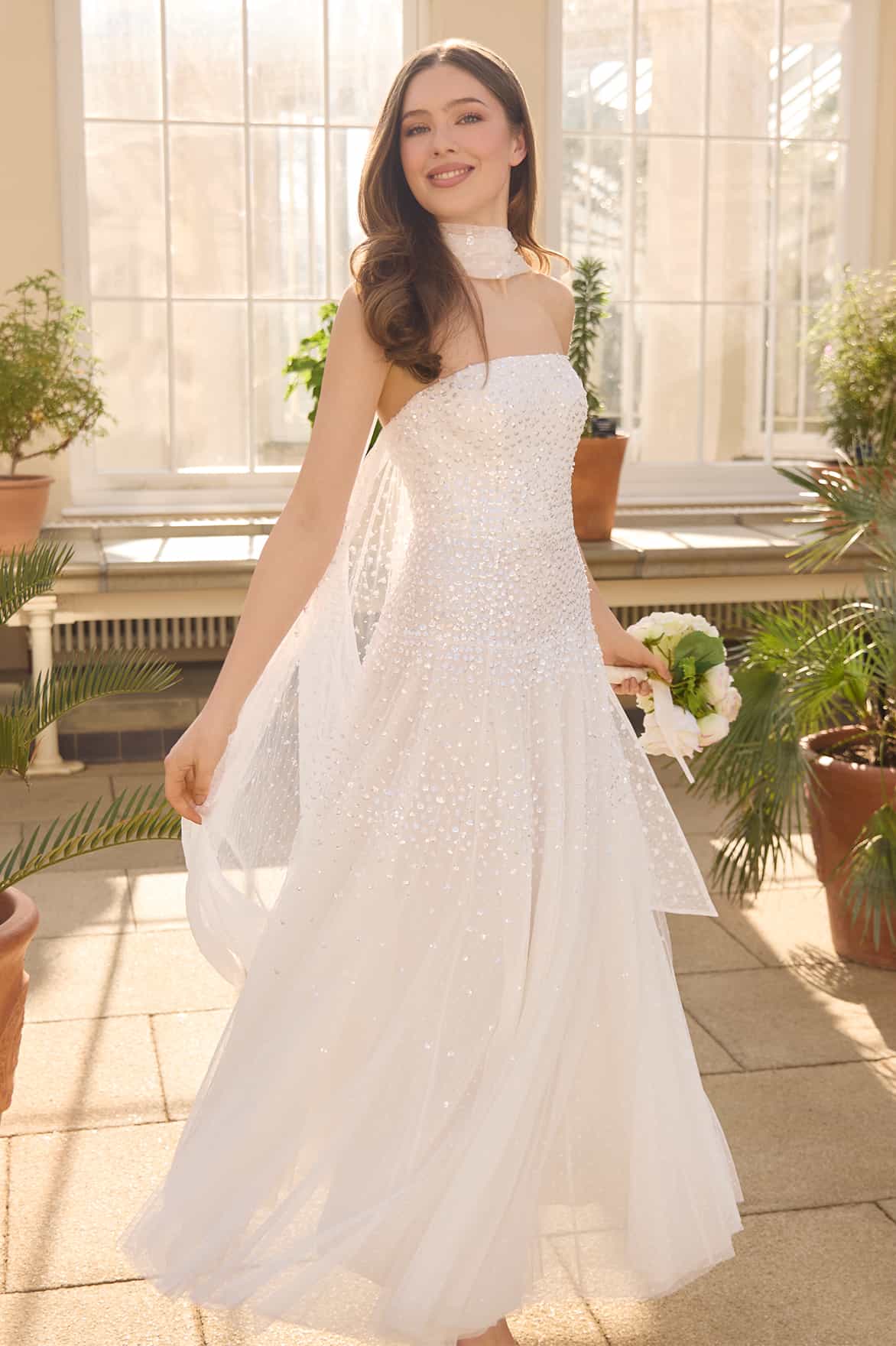 Sunrise Sequin Strapless Cape Gown