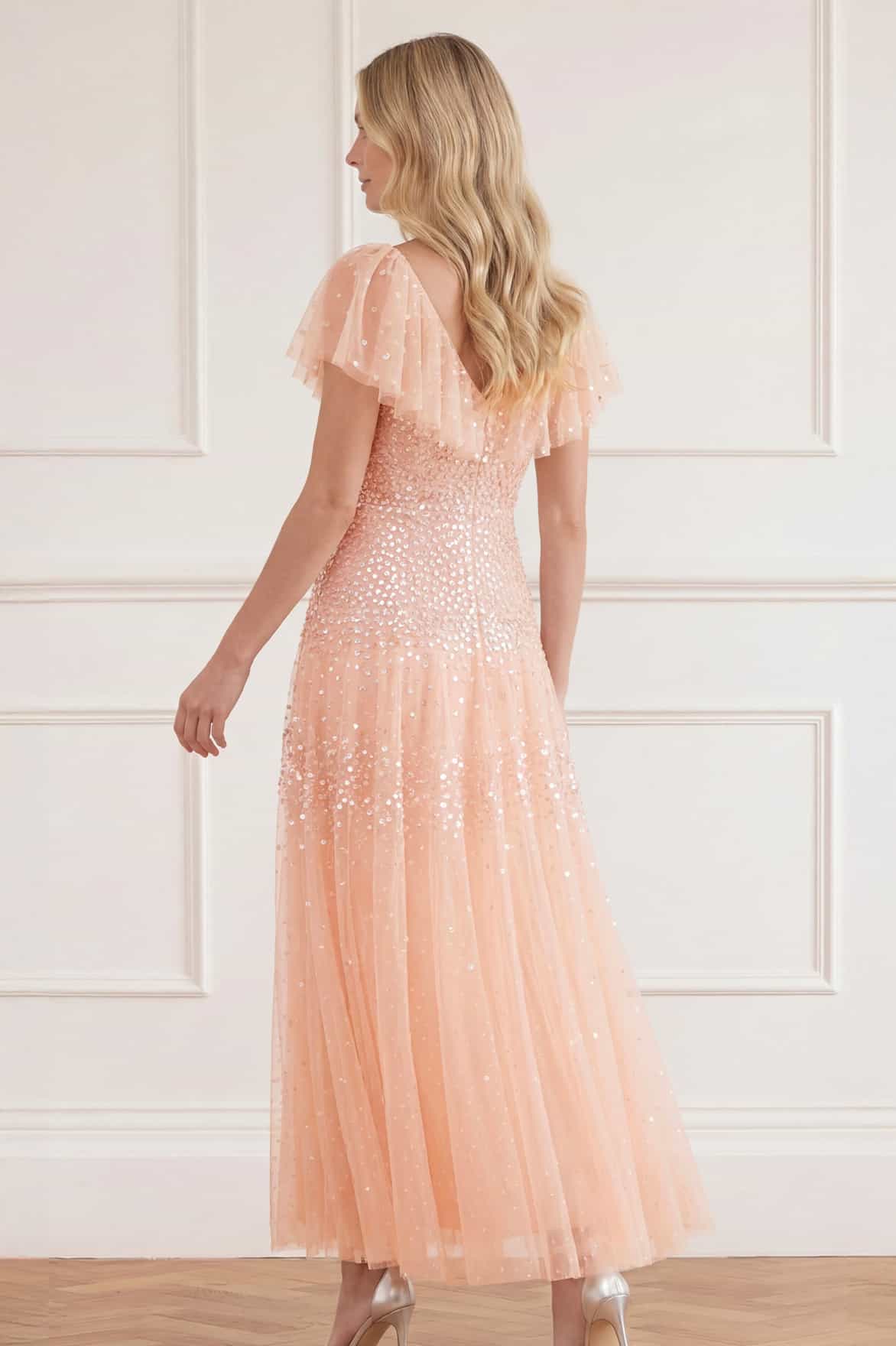 needle and thread pink sequin dress Needle & Thread UK Size 10 Spiral Sequin Ankle Gown Peony Pink