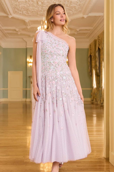 Sylvia Rose One-Shoulder Bow Ankle Gown