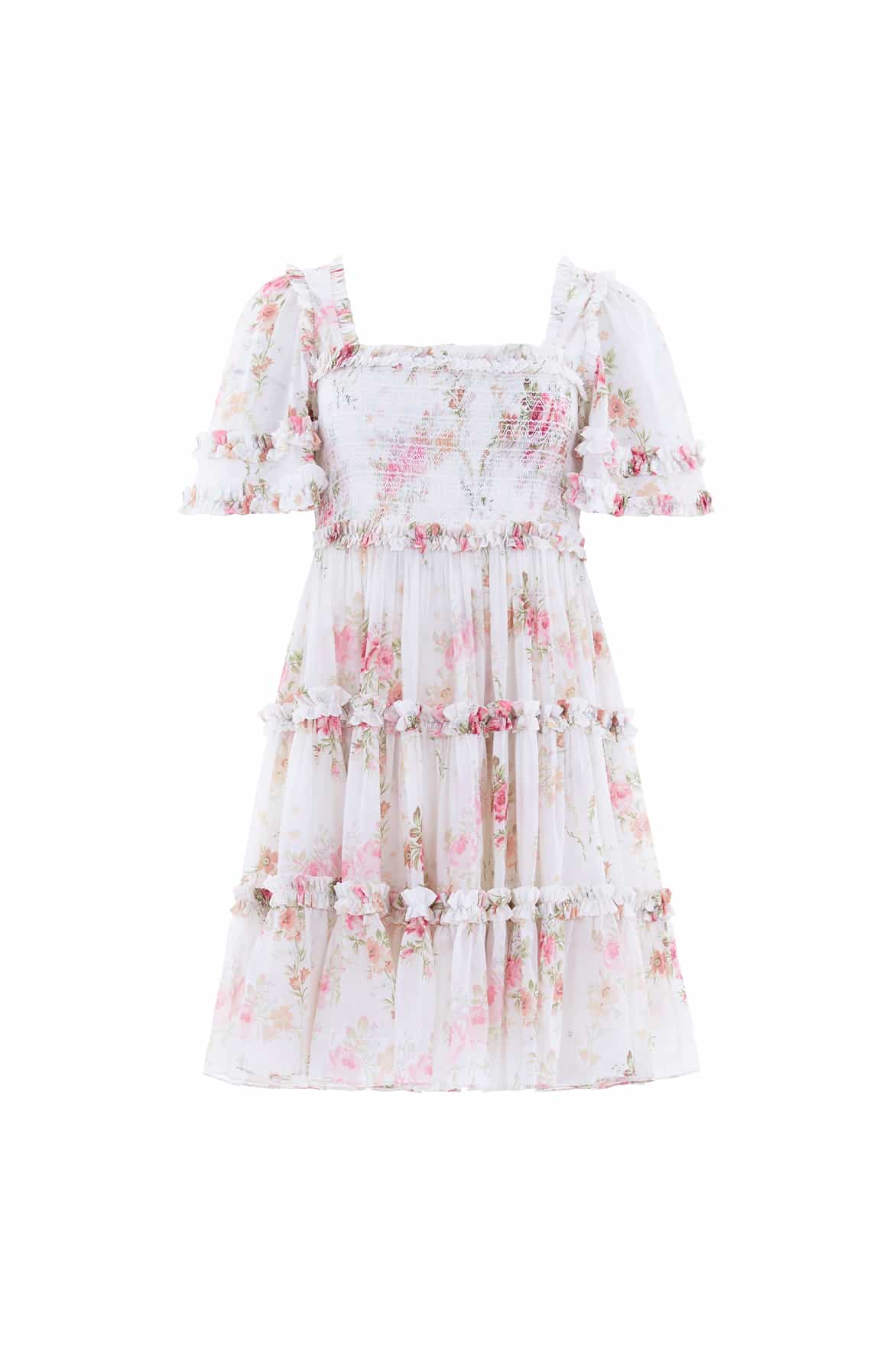 Trailing Blooms Chiffon Smocked Micro Mini Dress – Multi | Needle & Thread