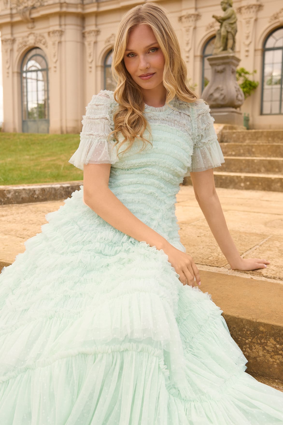 needle and thread mint green dress Valentine Ruffle Gown Green