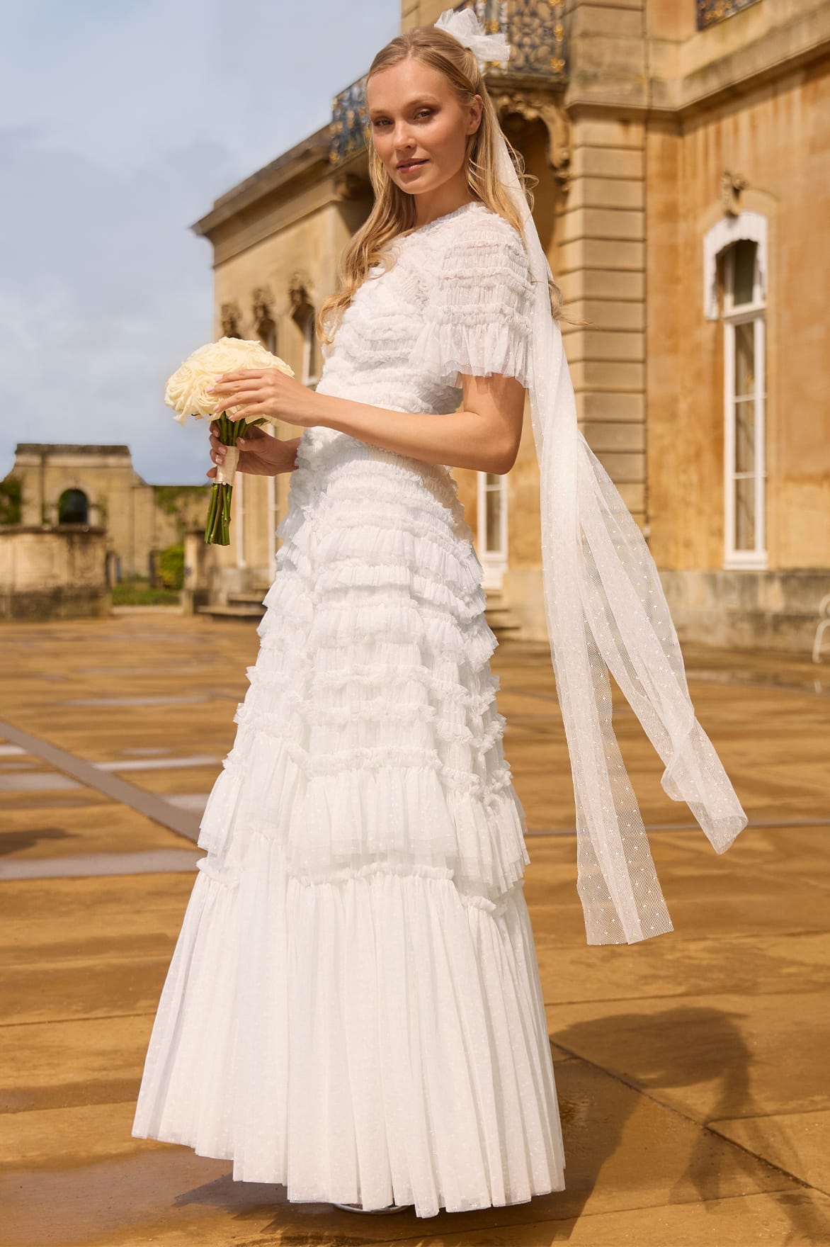 Valentine Ruffle Gown – White