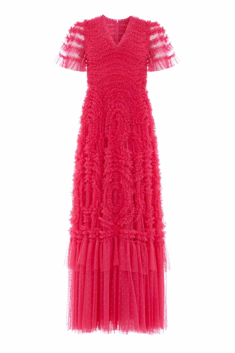 Verity Ruffle V-Neck Gown – Pink | Needle & Thread