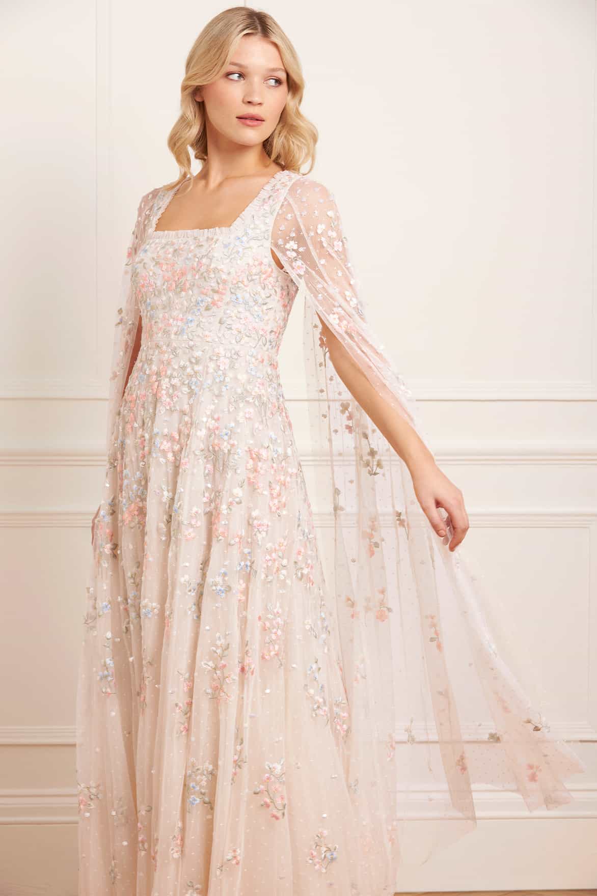 Versailles Ditsy Cape Sleeve Ankle Gown Versailles Ditsy Cape Sleeve Ankle Gown