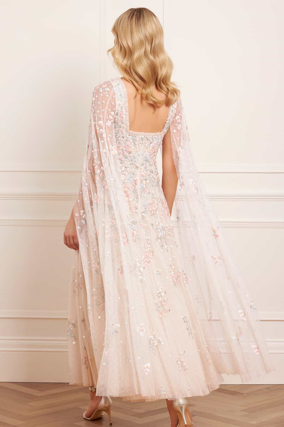Versailles Ditsy Cape Sleeve Ankle Gown Cream | Needle & Thread Versailles Ditsy Cape Sleeve Ankle Gown Cream | Needle & Thread