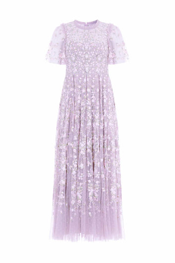 Victoria Ditsy Ankle Gown – Purple | Needle & Thread