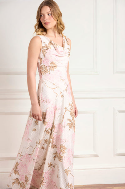 Wisteria Jacquard Cowl Neck Gown