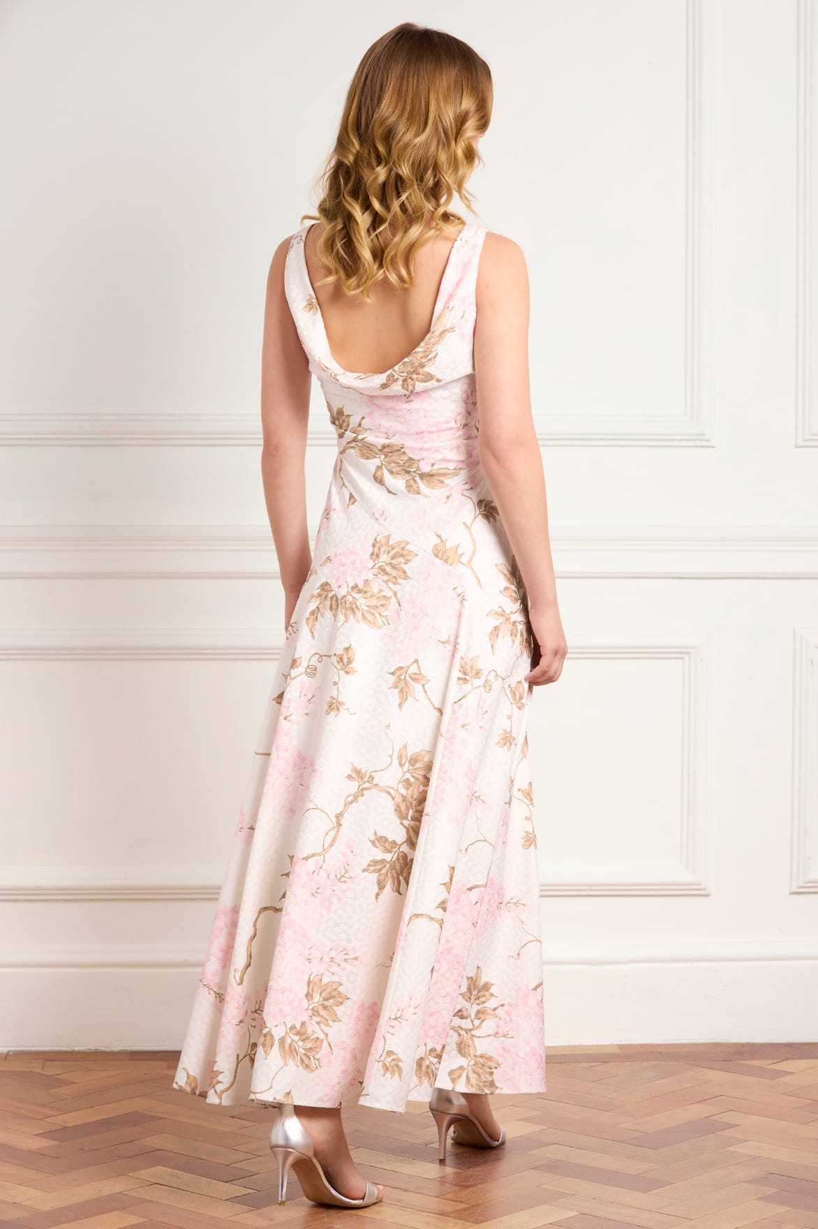 Wisteria Jacquard Cowl Neck Gown – White
