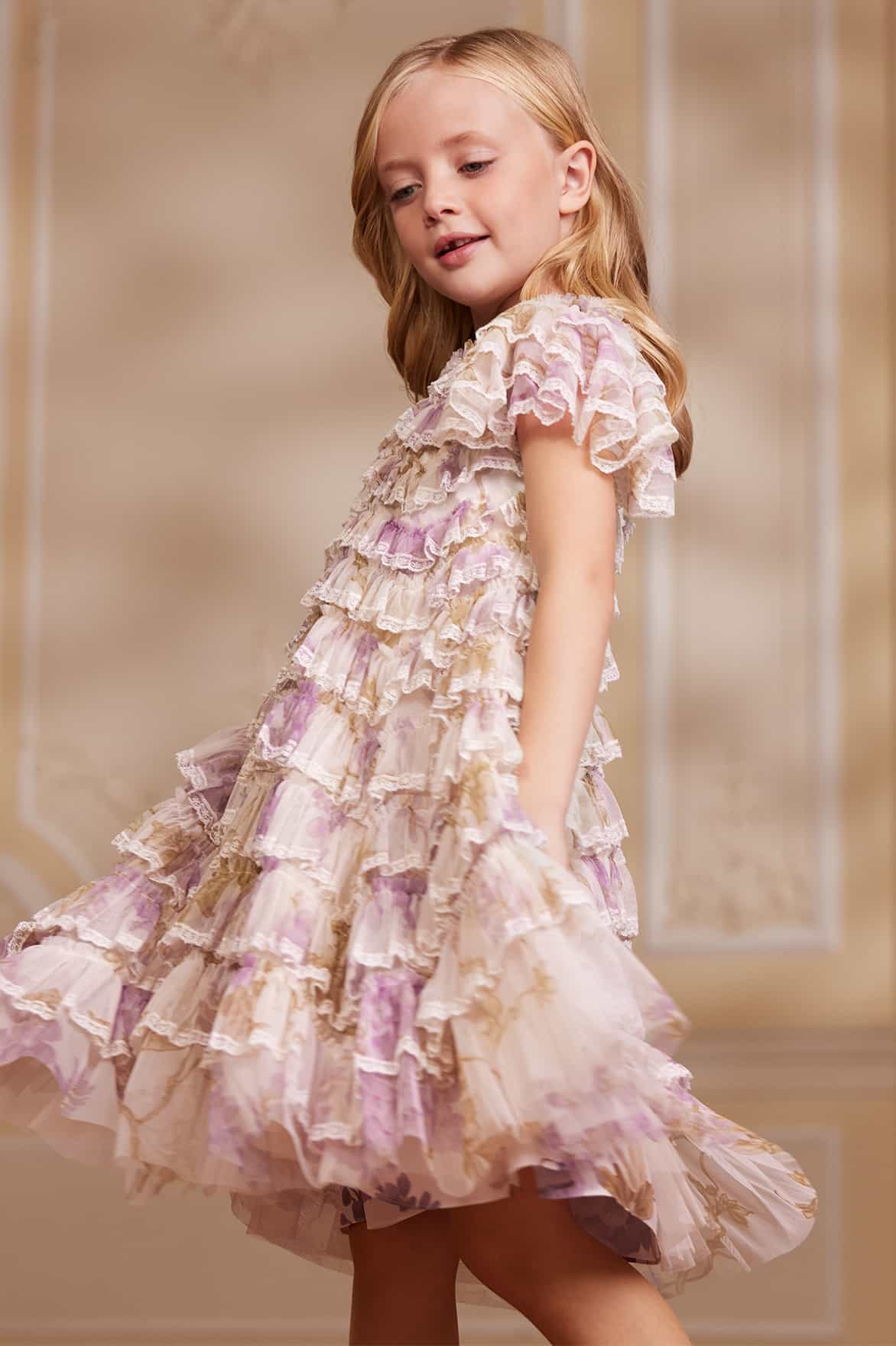 Wisteria Ruffle Lace Kids Dress – Multi