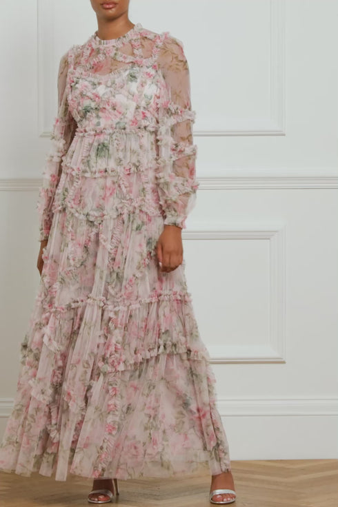 English Rose Diamond Ruffle Gown – Pink | Needle & Thread