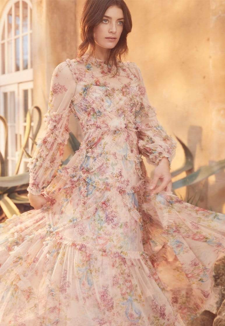 Pink Floral Victorian Colonial Lady Princess Dress for Women