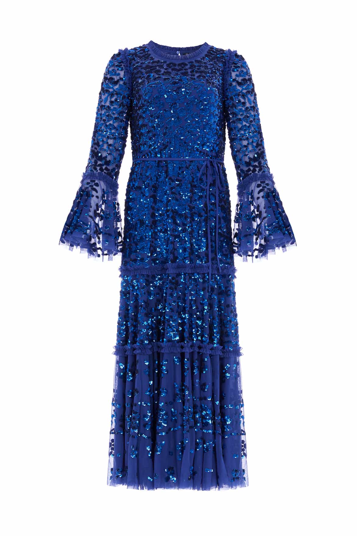 Annie Sequin Tiered Ankle Gown – Blue | Needle & Thread