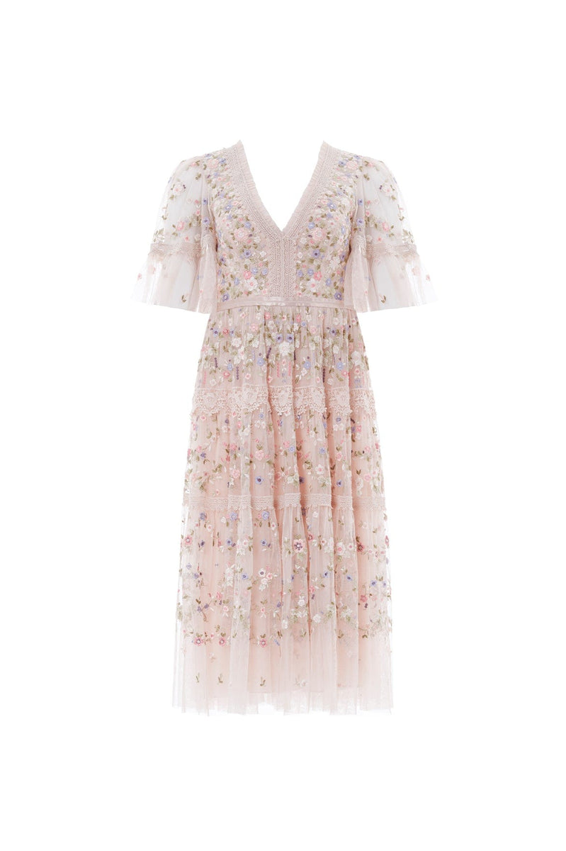 Araminta Lace Midi Dress – Pink | Needle & Thread