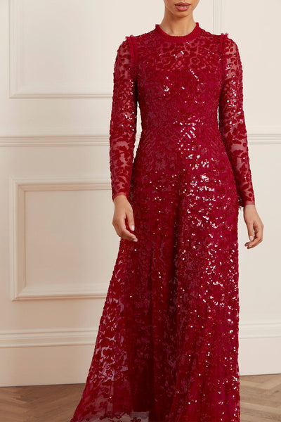 Mac Duggal 20271 Long Sleeve Beaded Lace Dress - MadameBridal.com