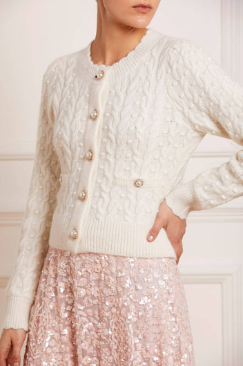 Cable Bobble Short Cardigan – Champagne | Needle & Thread