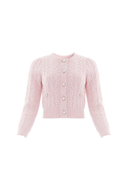 Cable Bobble Short Cardigan – Pink | Needle & Thread