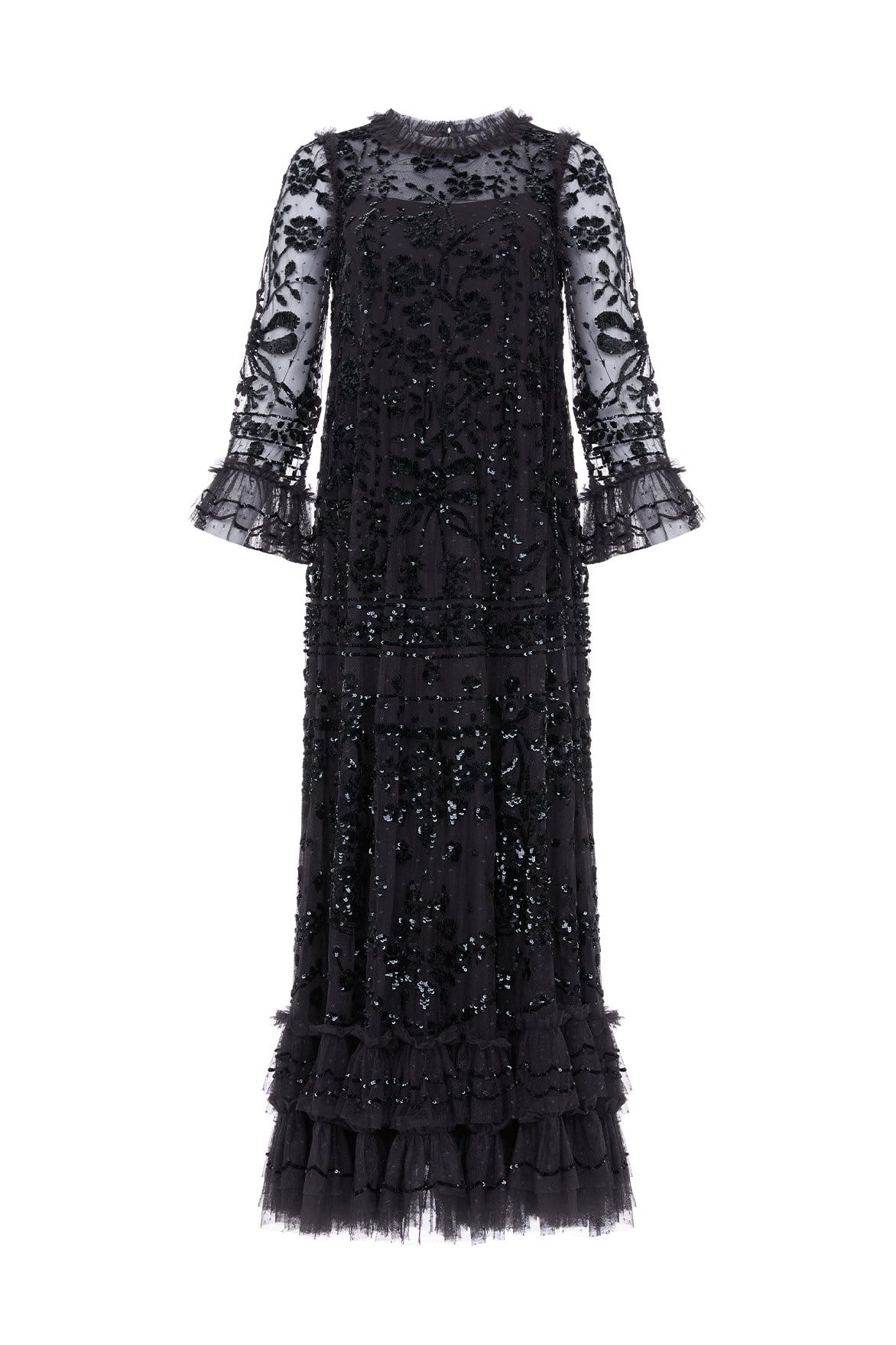 Celia Long Sleeve Ankle Gown – Black | Needle & Thread