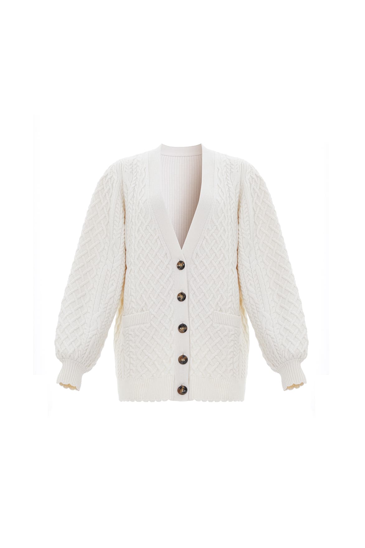 Elsie Cable Longline Cardigan – Champagne | Needle & Thread