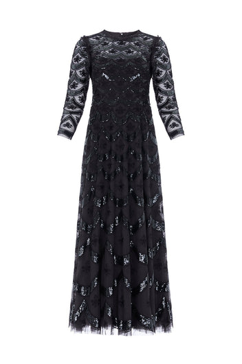 Fifi Long Sleeve Ankle Gown – Black | Needle & Thread