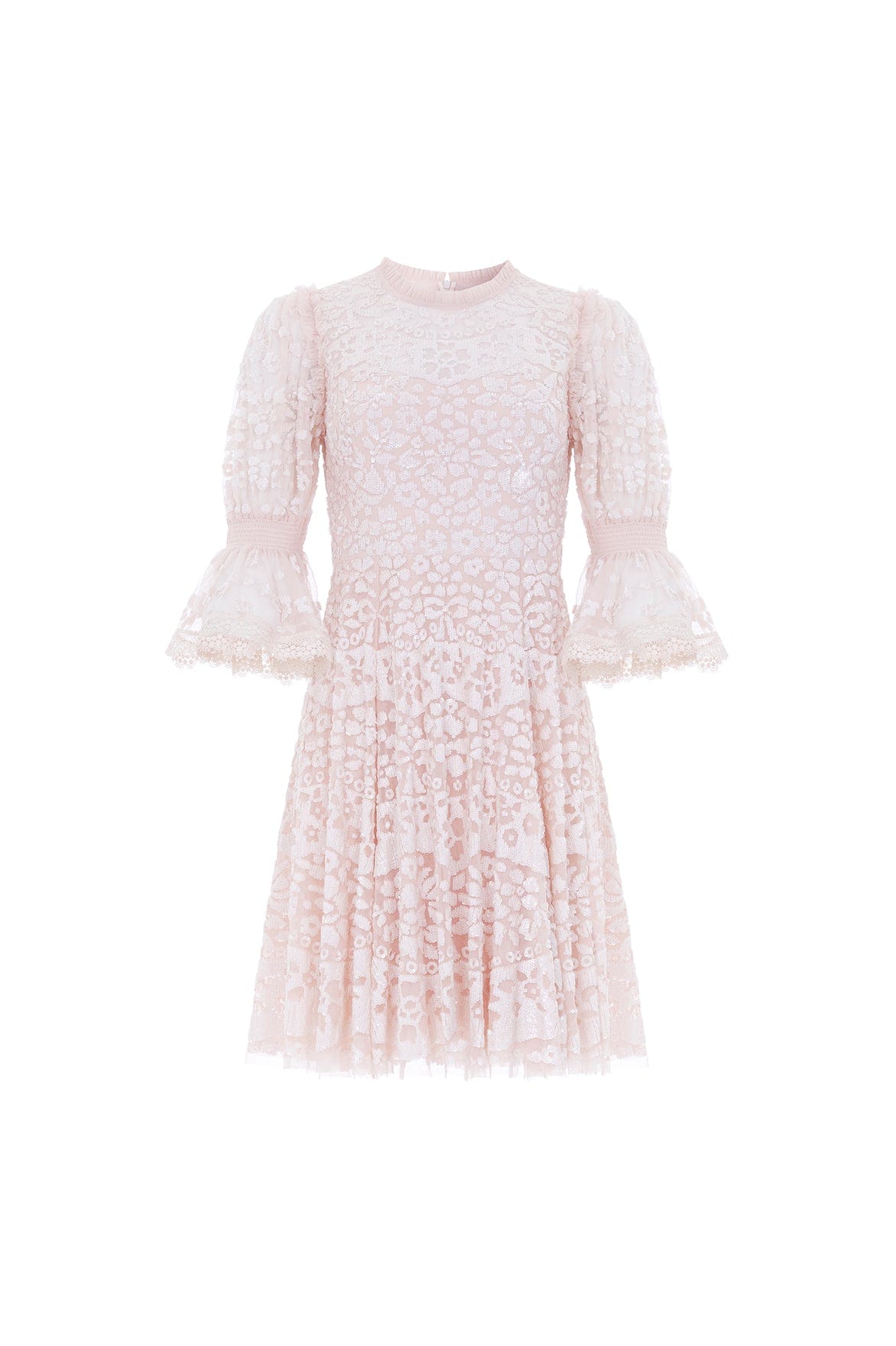 Filigree Lace Sequin Mini Dress – Pink | Needle & Thread