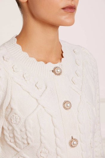 Flower Applique Short Cardigan – Champagne | Needle & Thread