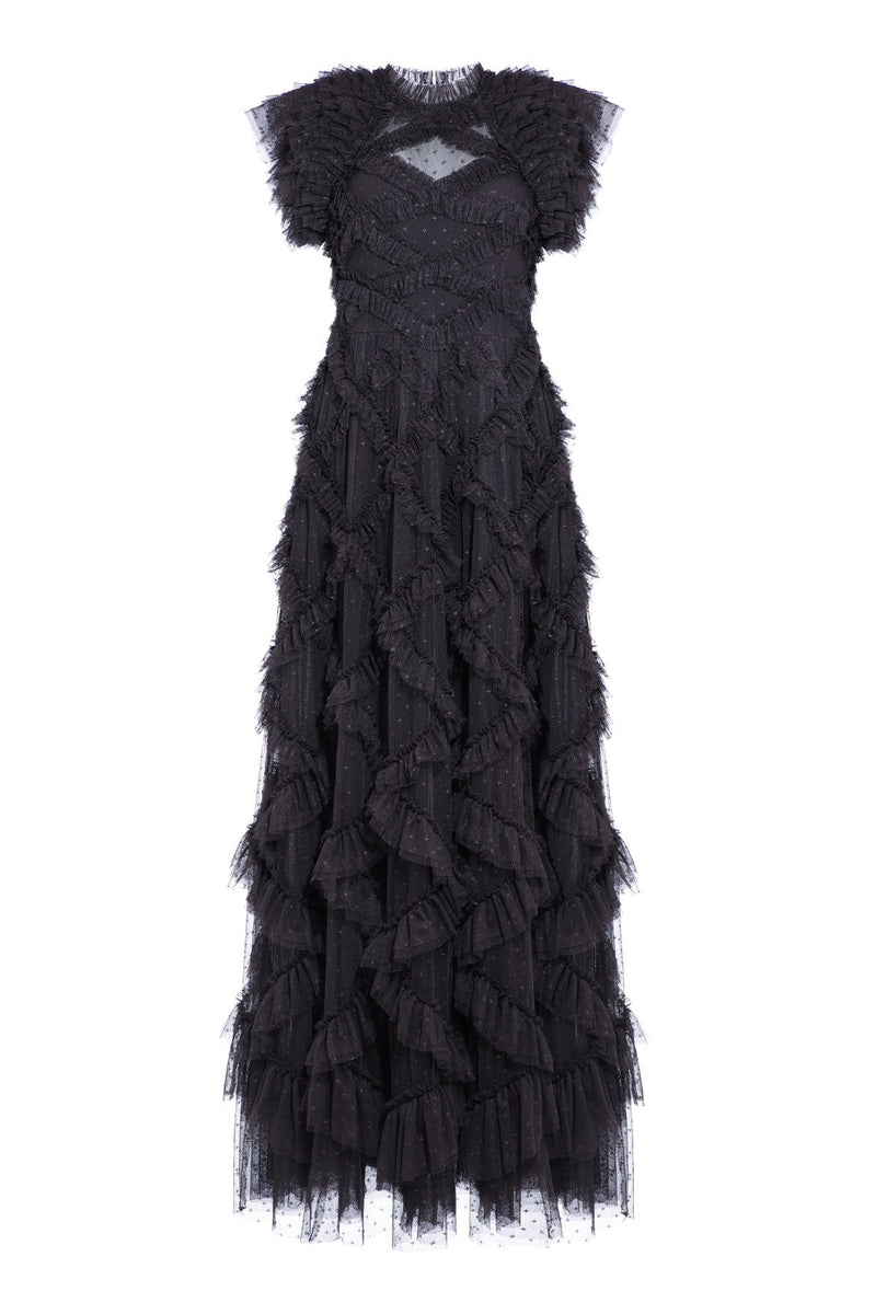 Genevieve Ruffle Gown – Black | Needle & Thread