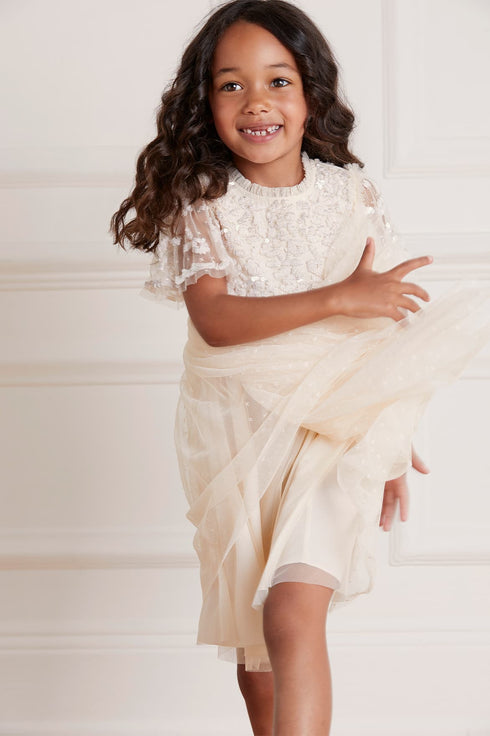 Lilybelle Sequin Kids Dress - Beige