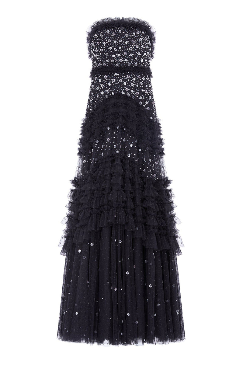 Maybelle Sequin Strapless Gown – Black | Needle & Thread
