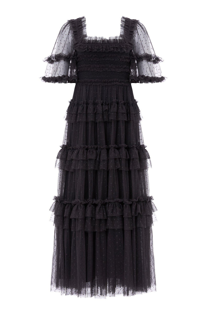 Peaches Smocked Ankle Gown – Black | Needle & Thread