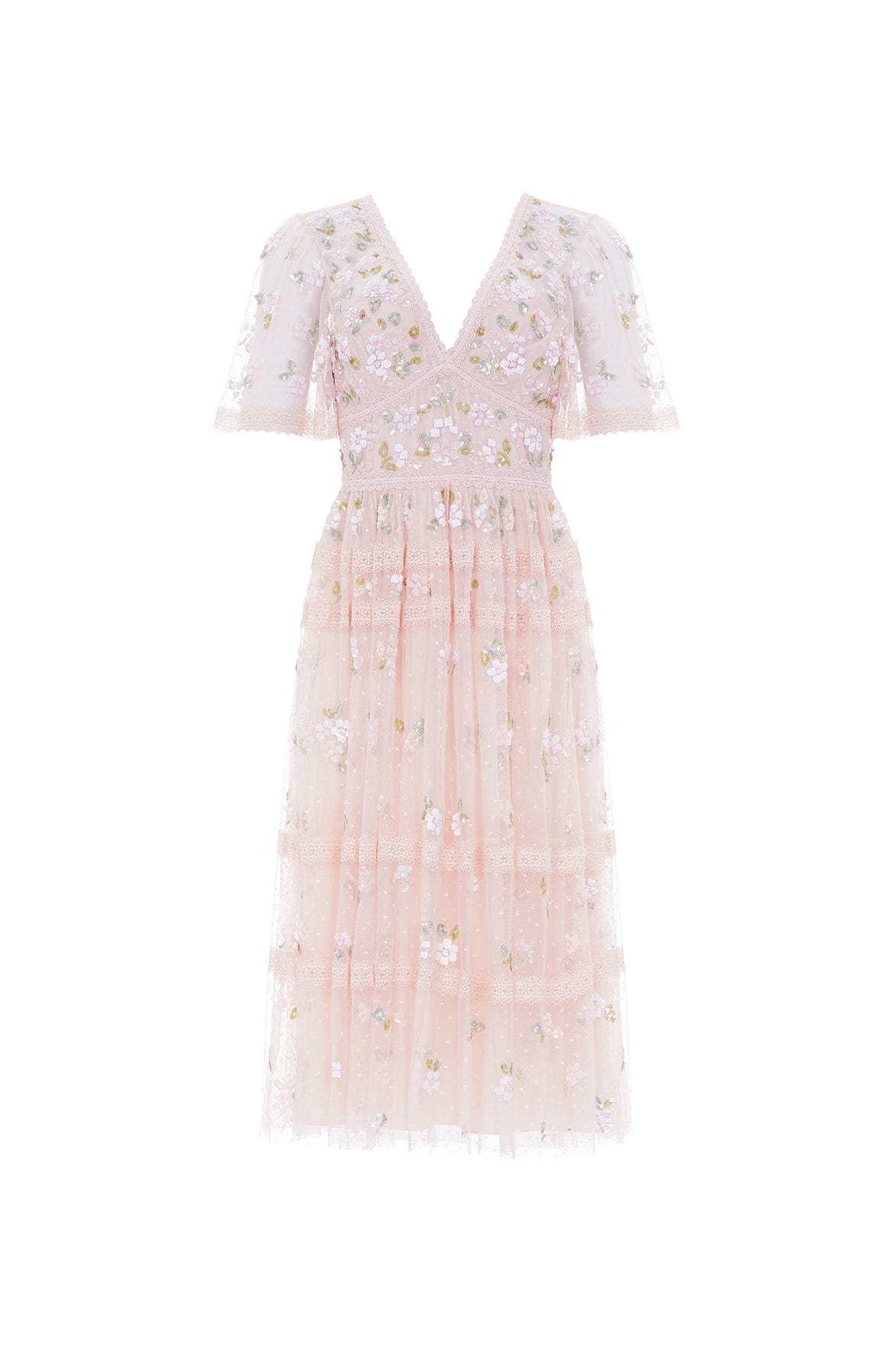 Shimmer Primrose Midaxi Dress – Pink | Needle & Thread