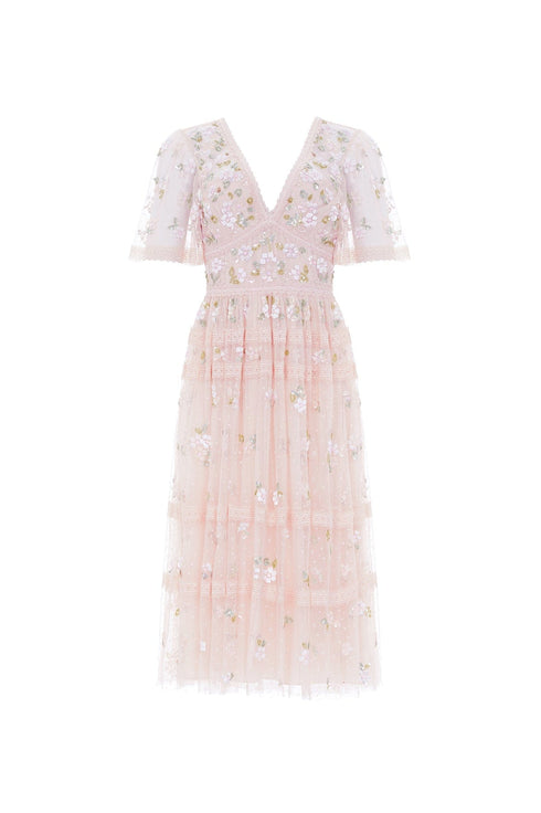 Shimmer Primrose Midaxi Dress – Pink | Needle & Thread