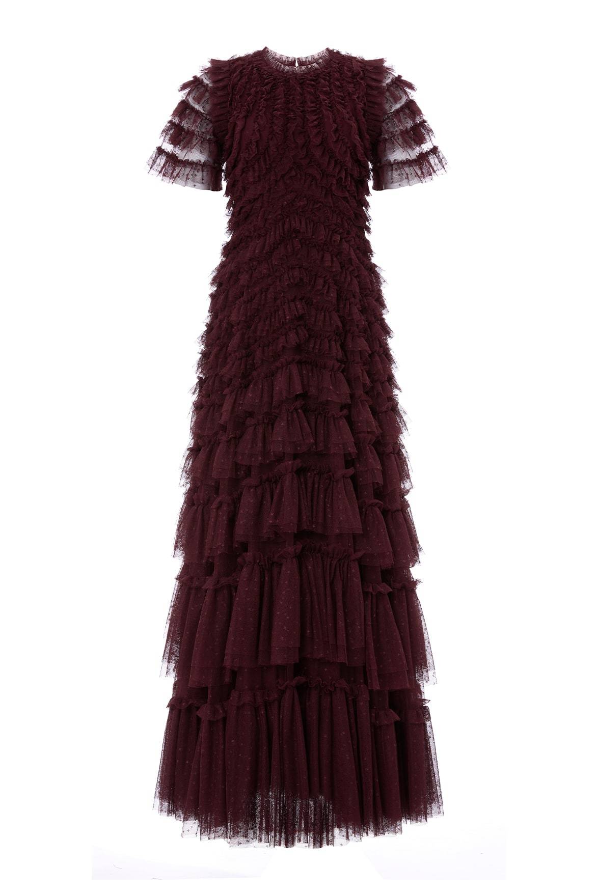 Willow Ruffle Gown – Burgundy | Needle & Thread